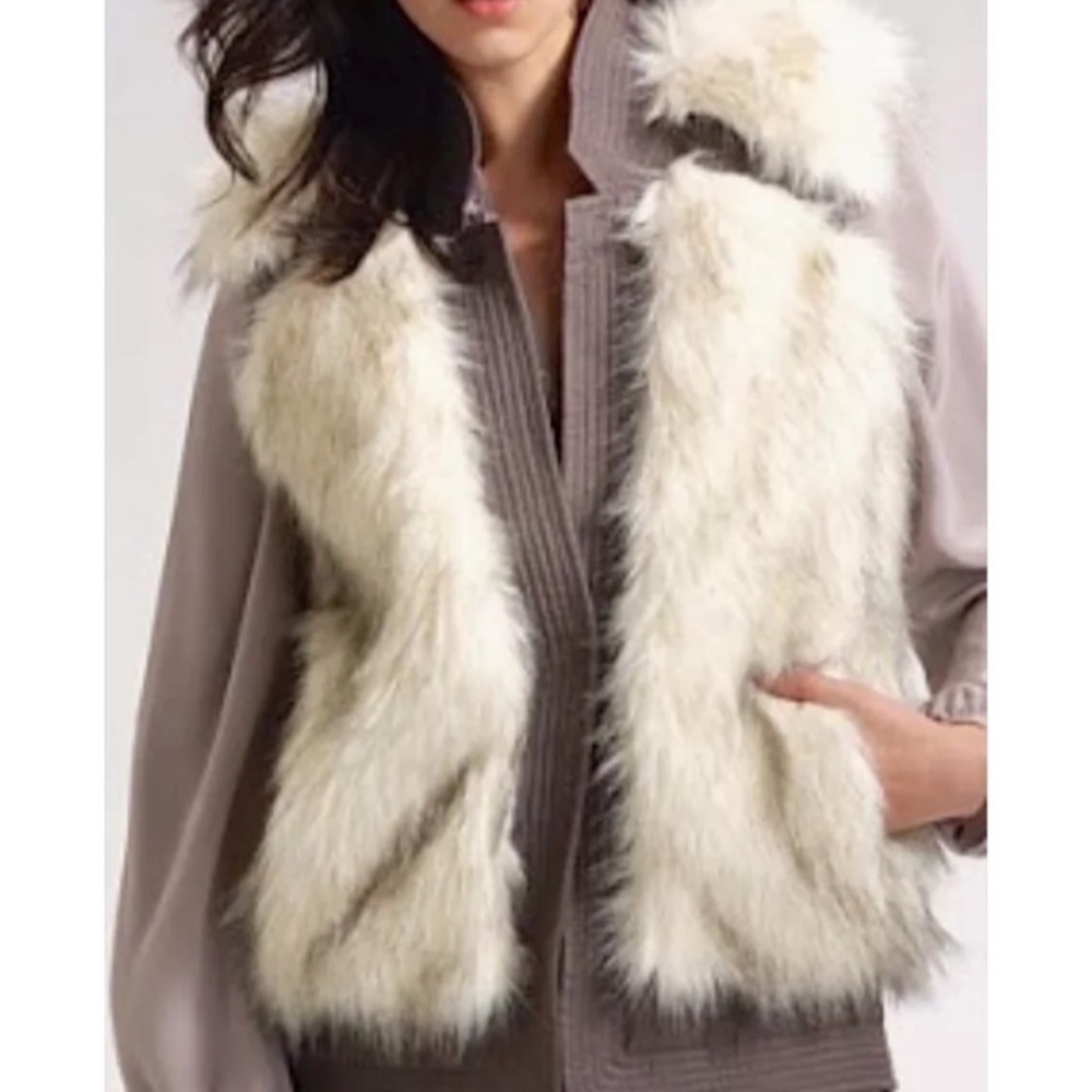 Rebecca Taylor faux fur vest jacket with silk trim Size XS EUC